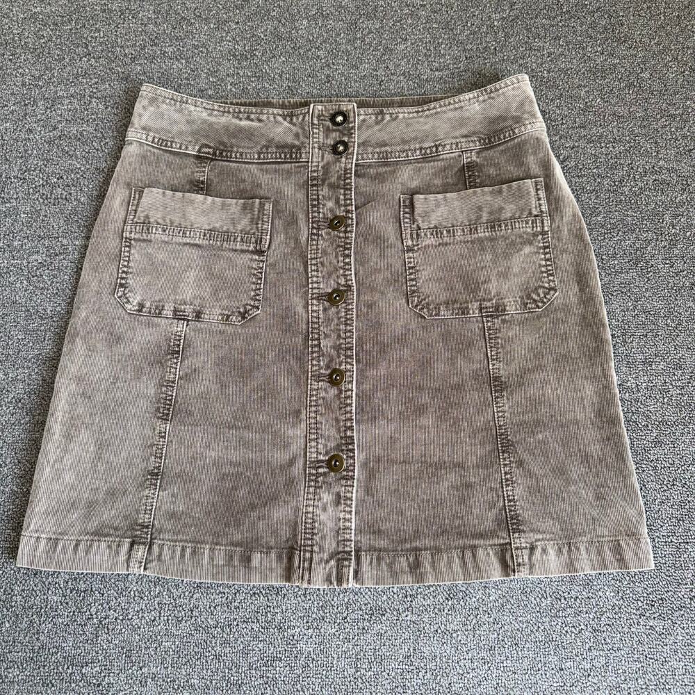 prAna Merrigan Corduroy‎ Skirt Women's Size 10 Brown Button Through Casual Twee